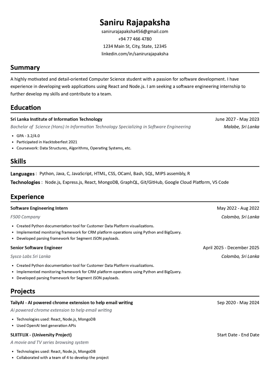 AI-generated resume example