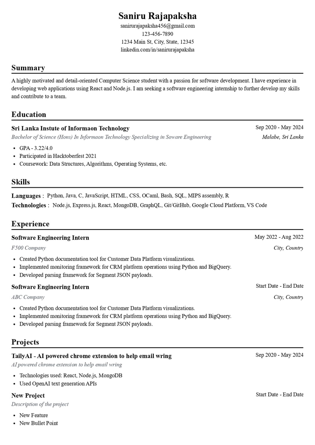 AI-generated resume example